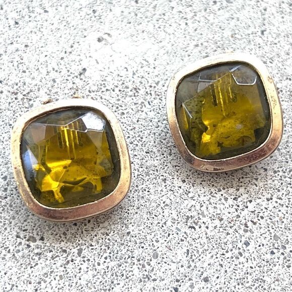 Vintage Citrine Yellow Square Earrings Clip On Clip Back cocktail party - Picture 1 of 6